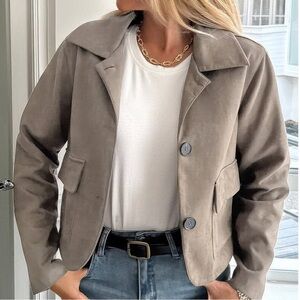 Solid Suit Lapel Faux Suede Leather Jacket